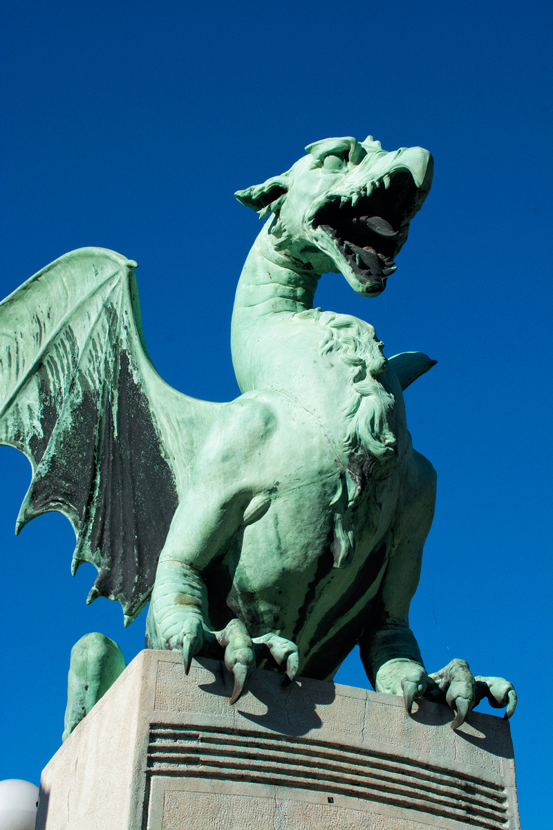 One of the iconic Green Dragons on the Dragon Bridge